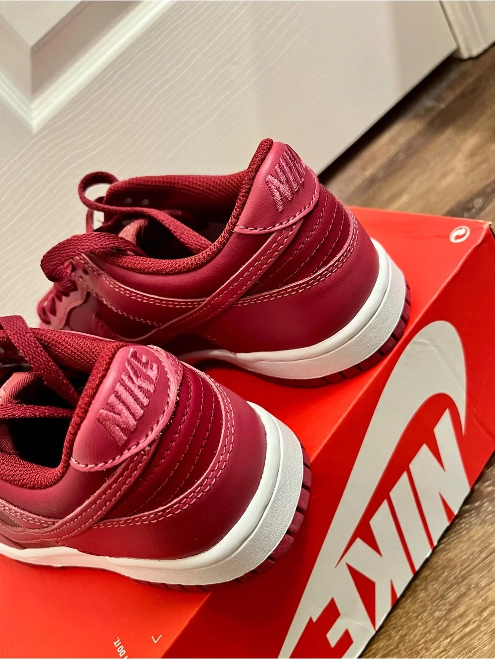 Nike Dunk Low Low-Top Sneakers in Deep Red and White